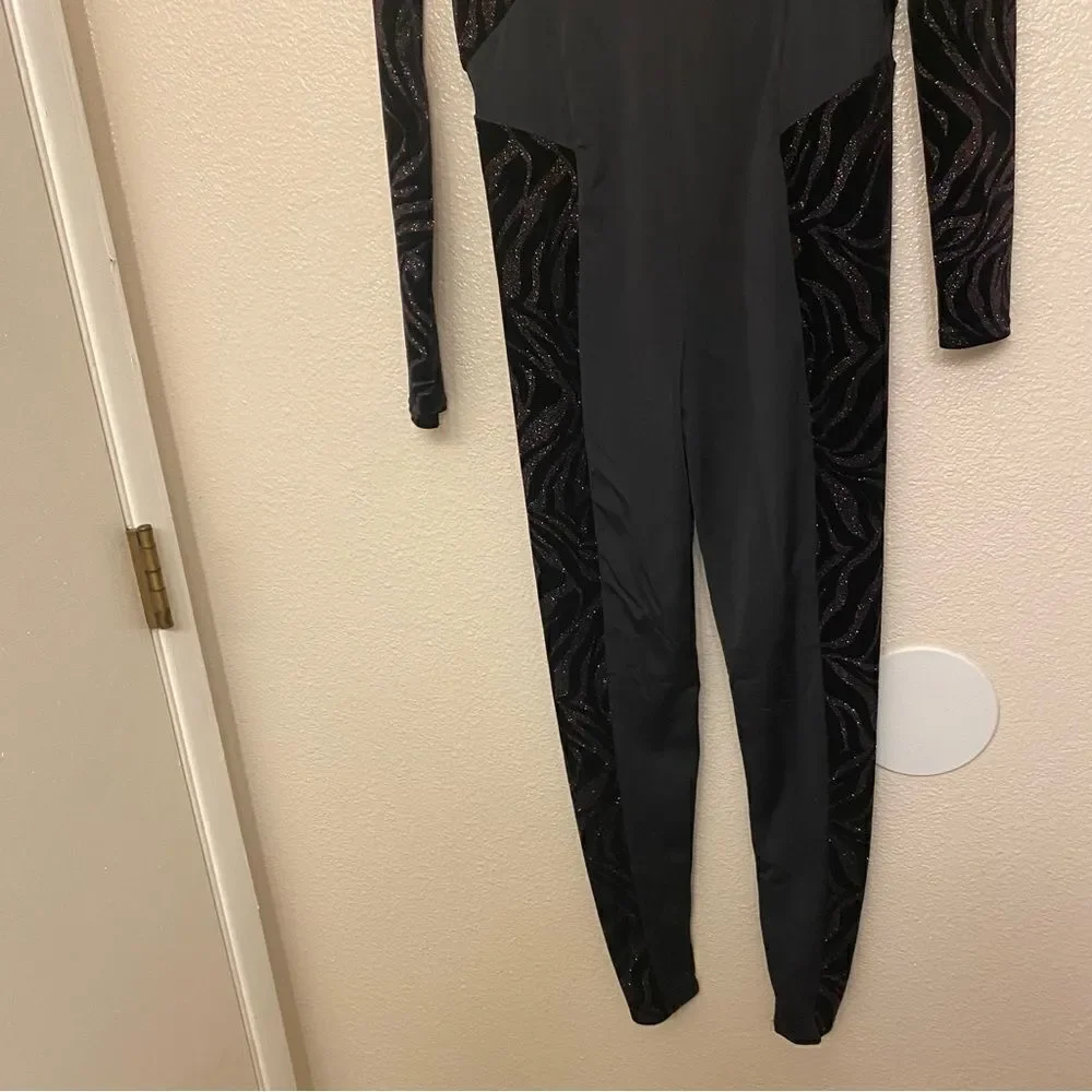 Weissman dance costume black velvet print Modern Animal Unitard 13524 MA adult